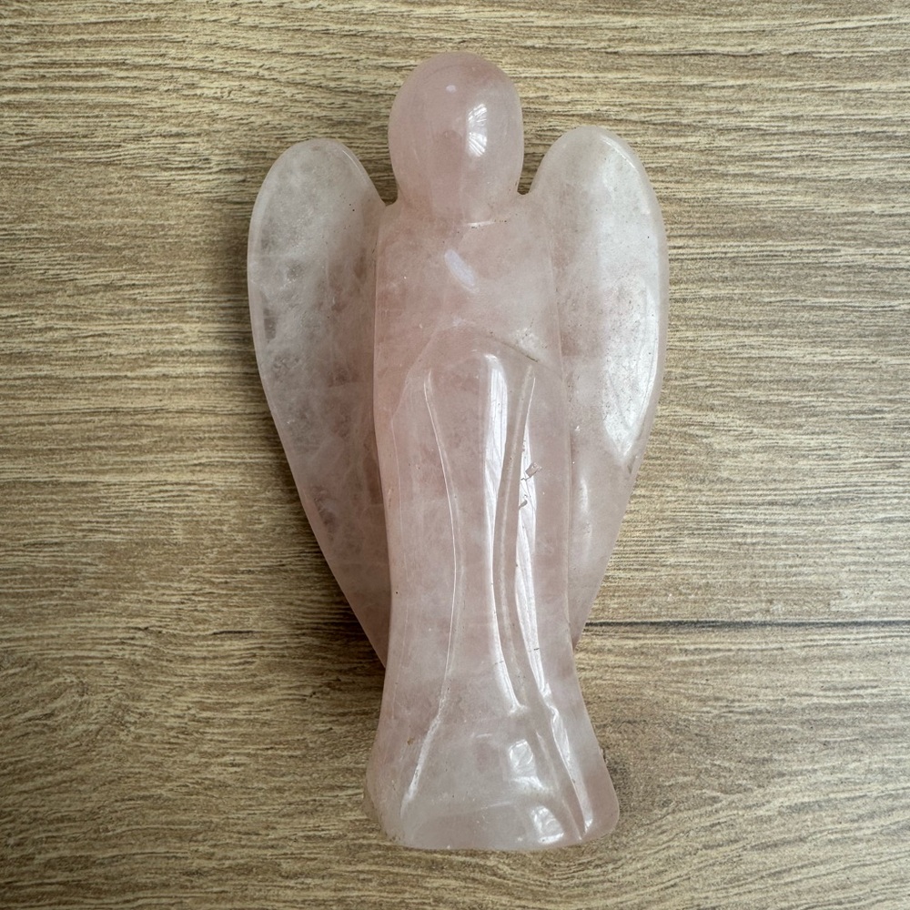 Natural Pink Rose Quartz Angel Crystal Carved Gemstone Energy Healing 3” Tall